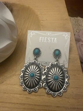 Fiesta Silver and Turquoise Concho Post / Dangle Earrings